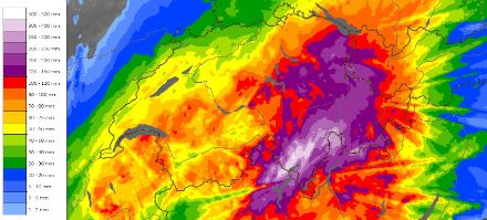 Quantités de précipitations des dernières 72h estimées par les données radar et les mesures au sol (CombiPrecip), mardi 29 août , 11h