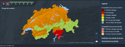 Carte des avertissements canicules, de niveau 3 sur 4 au Nord des Alpes, et de niveaux 3 et 4 sur 4 au Sud des Alpes. Validité 18.08 à 17h06 locales.