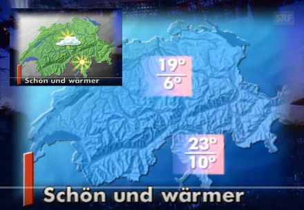Prévisions météorologiques de SRF-Meteo dans l'édition principale du journal télévisé du vendredi 4 septembre 1992 pour le lendemain