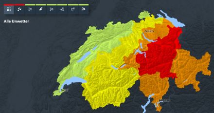 Dans le Sud et l'Est du pays, de nombreuses régions sont en alerte pour fortes pluies de niveaux 3 et 4. (Situation samedi 26.08.2023 15h)