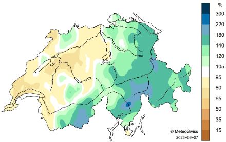 Carte de Suisse des précipitations de mois d'août