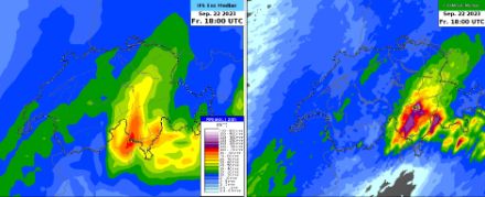 prévisions Cosmo et IFS-ENS des cumuls de pluie. 