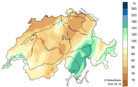 Carte de la Suisse sur les précipitations en septembre.