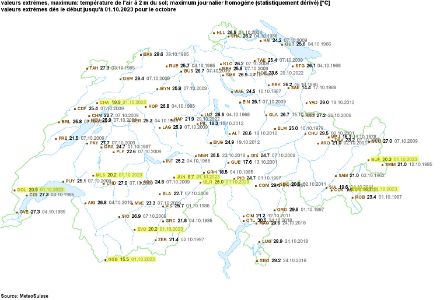 Carte des records de température pour un mois d'octobre.