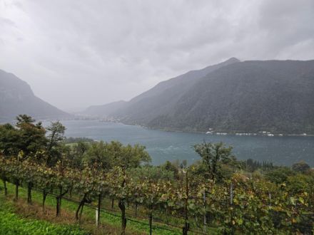 Des rafales de sirocco agitent la surface du lac de Lugano de nombreux moutons, vue depuis Rovio (TI). 