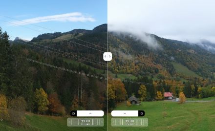 Webcam du restaurant des Pléiades (1209 m, VD) le 31 octobre 2022 (gauche) et le 31 octobre 2023 (droite). 