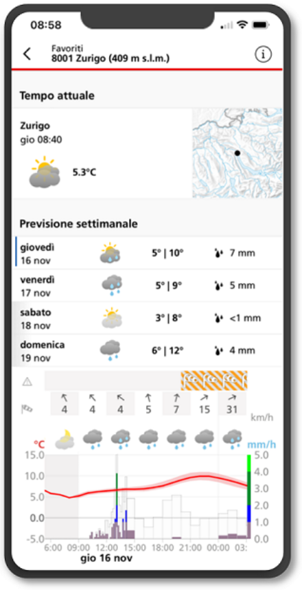 Figure 1 : Les prévisions locales dans l'application mobile de MétéoSuisse