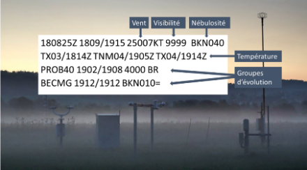 Fig. 1 : Exemple de TAF (Terminal Aerodrome Forecast)