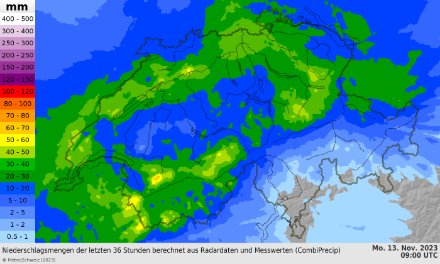 Cumuls de pluie observés entre samedi 23 h et lundi 11 h.