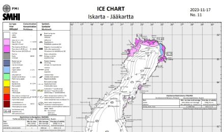 Fig. 7: carte des glaces du golfe de Botnie (zones colorées).