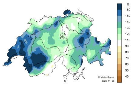 Carte de la Suisse montrant les précipitations en automne 2023 
