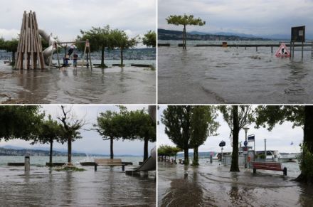 Les fortes précipitations répétées de l'été 2021 ont provoqué des inondations sur certains cours d'eau suisses, comme ici sur le lac de Zurich près de Wädenswil.
