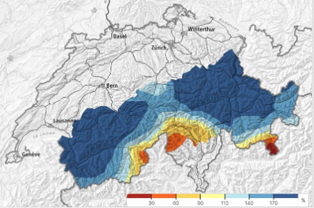 Quantité de neige en pourcentage de la norme au 9 décembre 2023