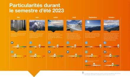 Graphique synoptique tiré du bulletin climatologique des Alpes pour le semestre d'été 2023.