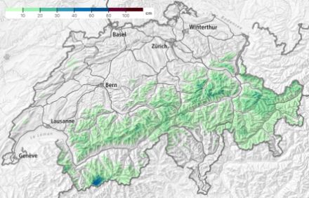 Quantités de neige fraîche mesurées vendredi matin à 7 heures. 