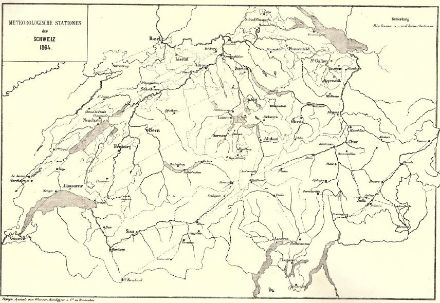 Répartition des 88 stations qui constituaient le premier réseau de mesures météorologiques en Suisse 