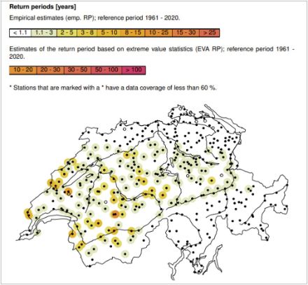 Période de retour des précipitations sur 96 heures 