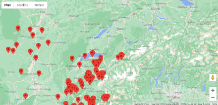 Emplacement et nombre de webcams skaping en Suisse et en France voisine