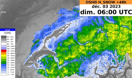 Encore 20 à 40 cm de neige fraîche attendue (modèle OSHD)