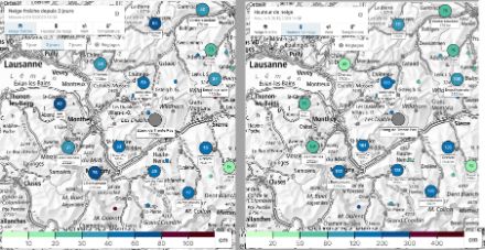 Cumuls neige fraîche sur 3 jours et hauteur totale (cm)