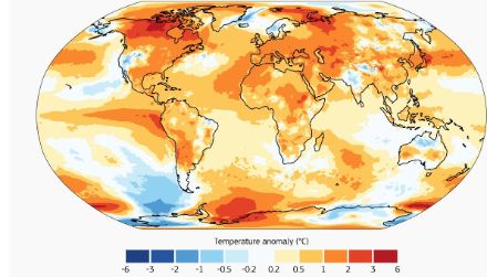 Carte mondiale de la répartition des anomalie de température en 2023