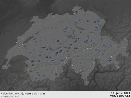 Hauteur de neige fraîche (depuis 24h) mesurée vendredi 19 janvier 2024 à 11h 