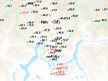 Cumuls de précipitations sur 72 heures au Tessin.