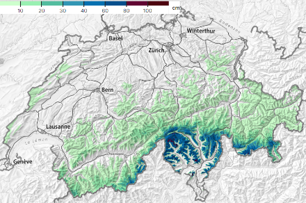 Cumuls de neige sur 72 heures de jeudi matin à dimanche matin