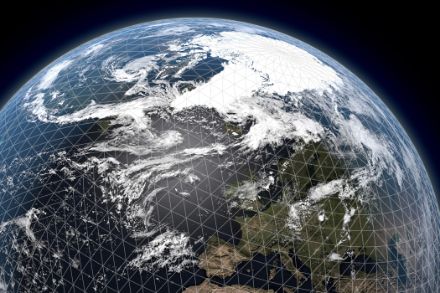 Figure 1 : Le modèle de données ICON contient comme base de la structure de sa grille un icosaèdre placé sur le globe terrestre