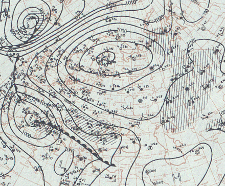 Carte d'analyse synoptique du 12 février 1929. Source: Archive NOAA