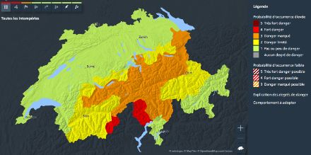 Figure 3. Carte des dangers de MétéoSuisse du dimanche 3 mars 2024.