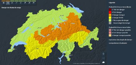 Figure 5. Carte des dangers de MétéoSuisse du lundi 4 mars 2024. 