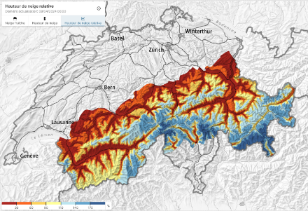 Enneigement relatif aux normales de saison le 08.04.2024
