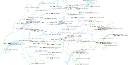 Records de températures minimales depuis le début des mesures en 1864. Source : Climap@MétéoSuisse