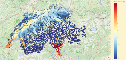 Températures minimales prévues pour vendredi 19 avril. Source : Data4web@MétéoSuisse