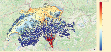 Températures minimales prévues pour lundi 22 avril. Source : Data4web@MétéoSuisse