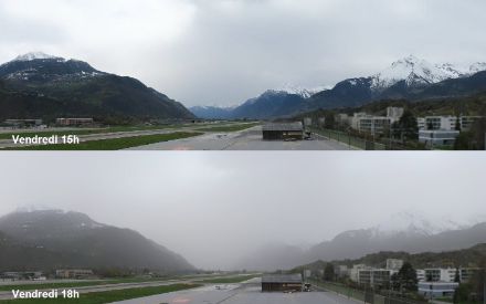 Arrivée de la poussière du Sahara sur l'aéroport de Sion le vendredi 29 mars 2024