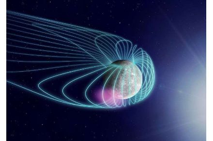 Représentation du champ magnétique de Mercure et d’une zone d’accélération de matière originaire du Soleil.
