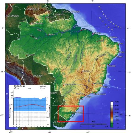 Carte et diagramme climatique du Brésil et de Porto Alegre.