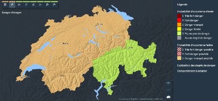 Carte des avis de dangers météorologiques pour orages violents mise à jour ce samedi vers 12h. 