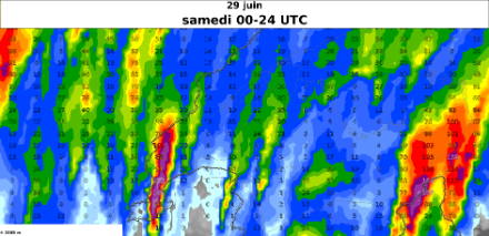 Contrairement à ces derniers jours, les orages ne seront pas stationnaires . Ils se déplaceront rapidement, mais parfois à la queue leu leu. Cela signifie que certains endroits pourront voir plusieurs orages se succéder à un rythme soutenu avec pour conséquence de gros cumuls de pluie. Cela pourrait être le cas sur l'ouest lémanique, mais aussi sur la crête des Alpes valaisannes