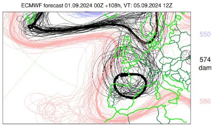 Prévision d'ensemble (spaghetti) du modèle IFS à 500 hPa