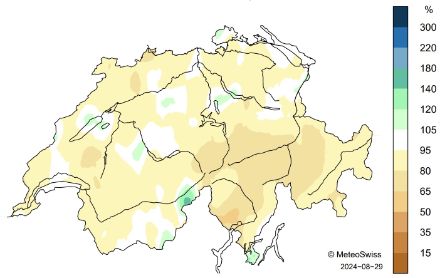 Carte de la Suisse sur la répartition des précipitations en été.