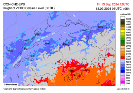 Isotherme du zéro degré prévu pour ce vendredi 13 septembre à 14 heures