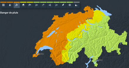 Cartes des avertissements de pluie, émise ce mercredi à 11h. 