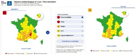 Carte de vigilance de MétéoFrance le 17.10.2024