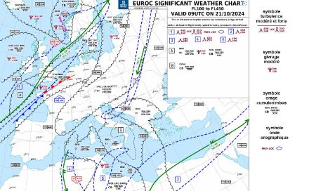 Carte TEMSI  pour l'aéronautique 2024.10.21 valable à 9h00 UTC.