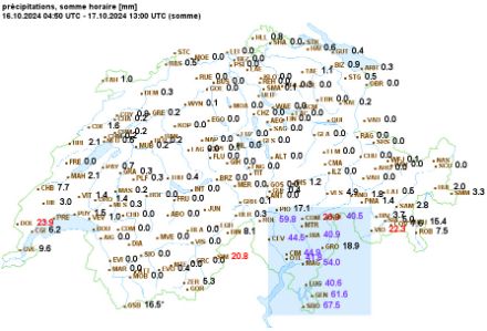 Dans le même temps des précipitations de barrage sont tombées au Sud des Alpes mais avec des cumuls 5 à 10x moins importants.