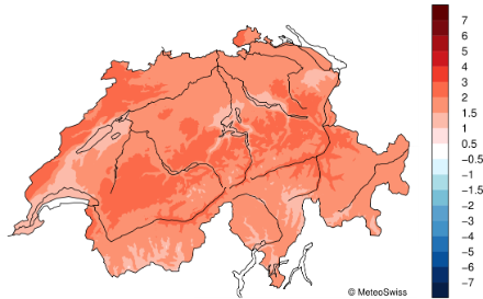 Carte de la Suisse sur la répartition des températures en octobre 2024.