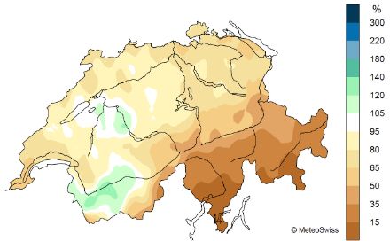 Carte de la Suisse sur la répartition des précipitations en novembre.